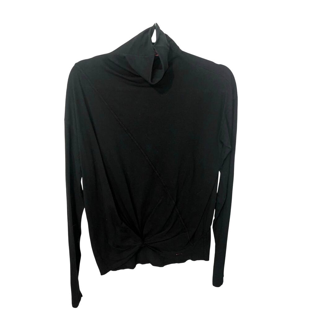 Philanthropy Top Size S Black Long Sleeve Funnel Turtle Neck Twist Knot Shirt